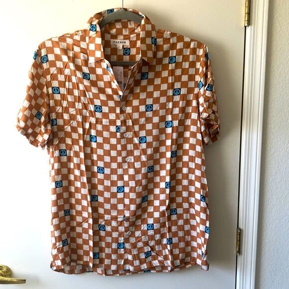PACSUN Short Sleeve Button Down Shirt Size L NWT Brown - Picture 1 of 6
